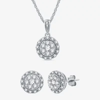 Womens 2-pc. 1 CT. T.W. Rope Lab Grown White Diamond Sterling Silver Round Pendant Necklace Set