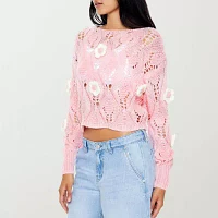 Forever 21 Juniors Womens Boat Neck Long Sleeve Floral Pullover Sweater