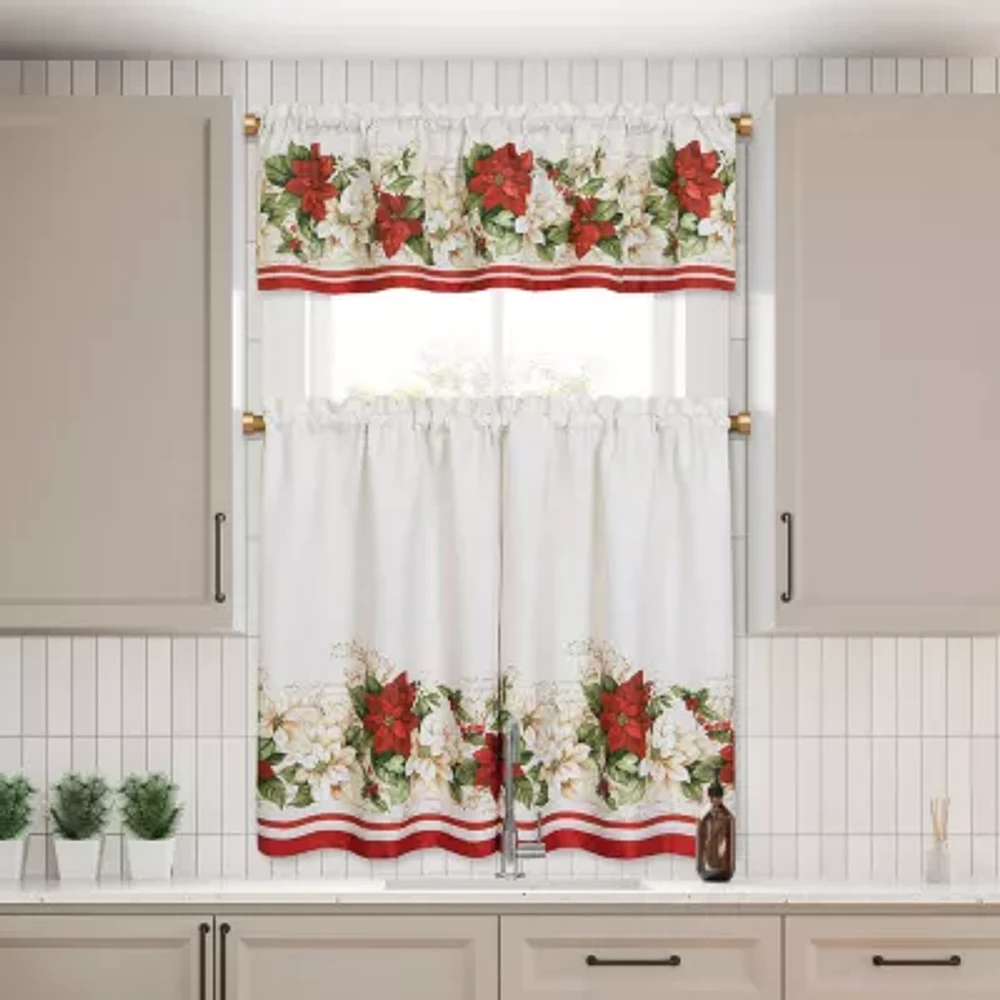 Elrene Home Fashions Red & White Poinsettias 3-pc. Rod Pocket Kitchen Curtain Window Set