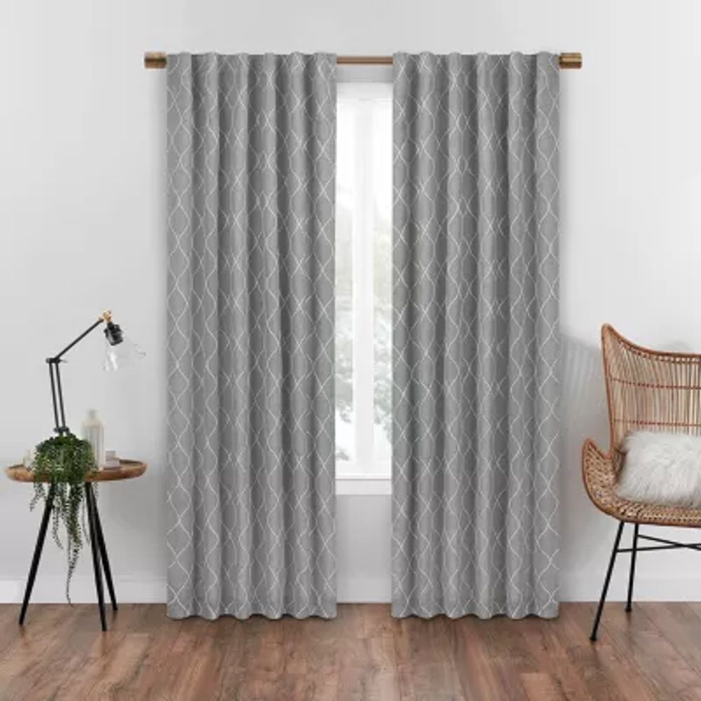 Eclipse Nora Geometric Embroidery Rod Pocket Back Tab Blackout Single Curtain Panels