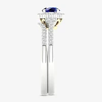 Modern Bride Gemstone Womens 3/8 CT. T.W. Genuine Blue Sapphire 10K Two Tone Gold Round Halo Bridal Set