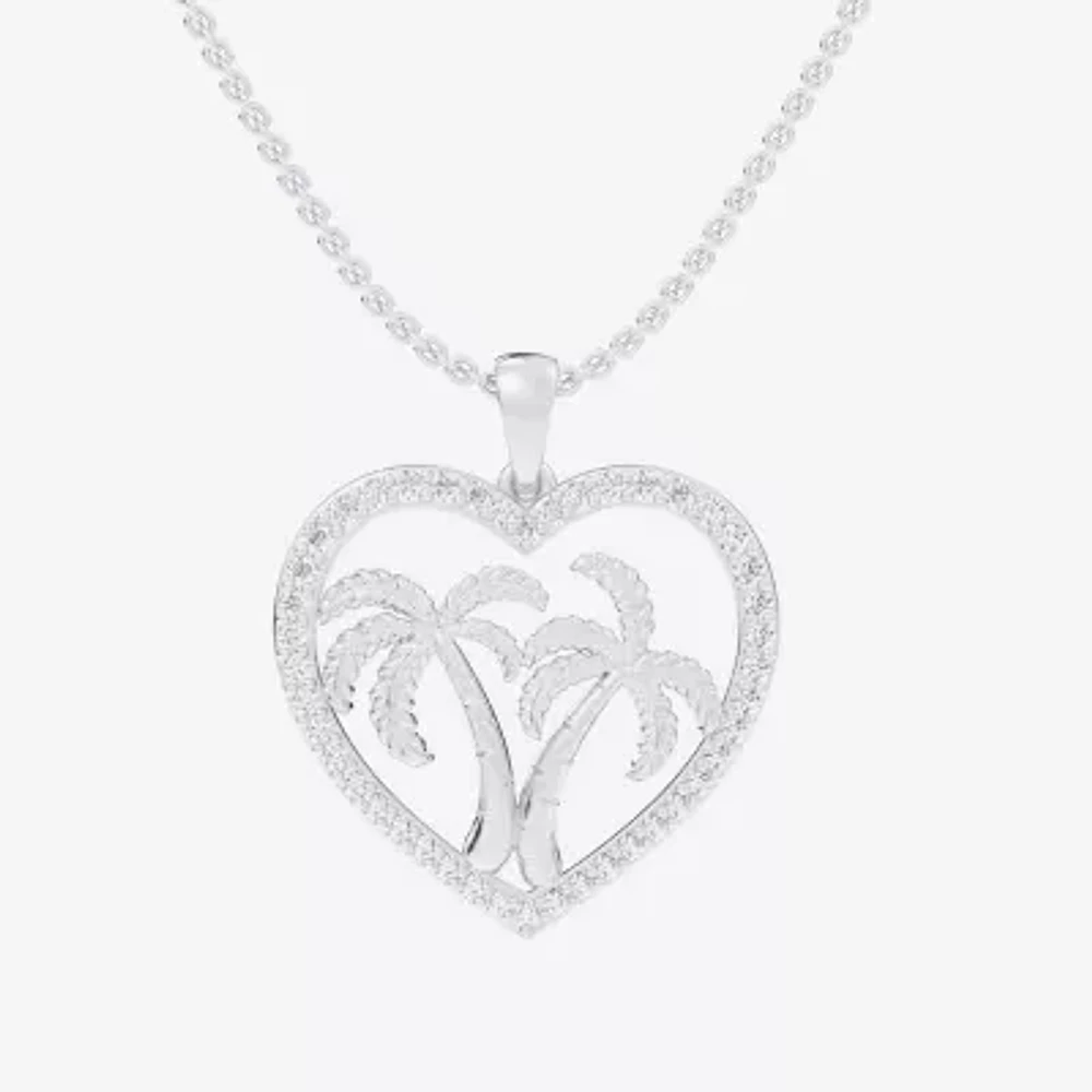 Palm Tree (G-H / Si1-Si2) Womens 1/3 CT. T.W. Lab Grown White Diamond 10K White Gold Heart Pendant Necklaces