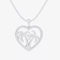 Palm Tree (G-H / Si1-Si2) Womens 1/3 CT. T.W. Lab Grown White Diamond 10K White Gold Heart Pendant Necklace