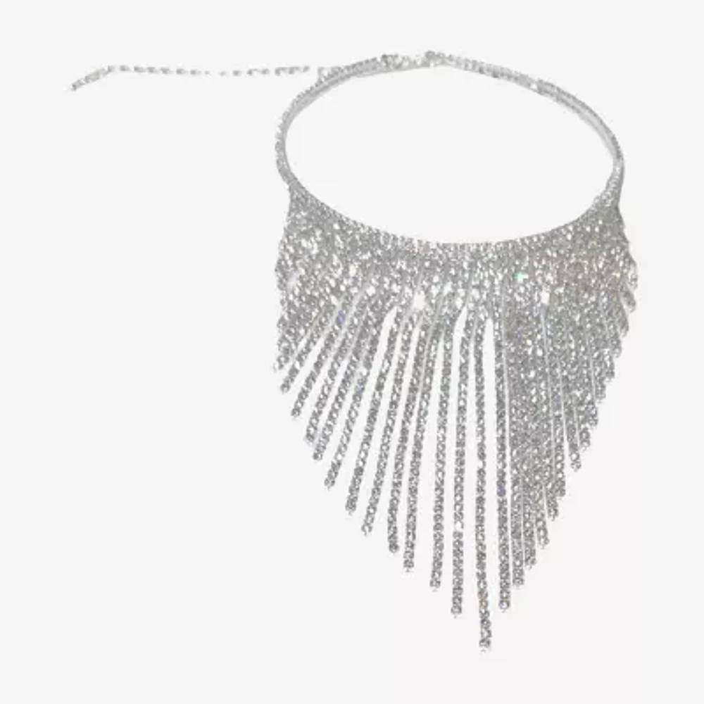 Bijoux Bar Silver Tone Crystal 18 Inch Collar Necklace