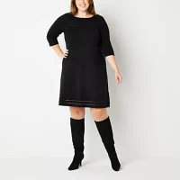 Jessica Howard Womens 3/4 Sleeve Sweater Dress Plus