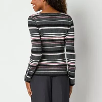 Liz Claiborne Tall Womens Crew Neck Long Sleeve Striped Pullover Sweater