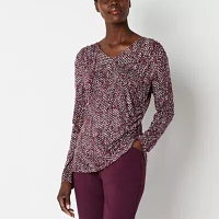 Liz Claiborne Tall Womens V Neck Long Sleeve Blouse