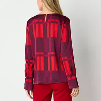 Liz Claiborne Tall Womens Crew Neck Long Sleeve Satin Blouse
