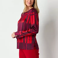 Liz Claiborne Tall Womens Crew Neck Long Sleeve Satin Blouse