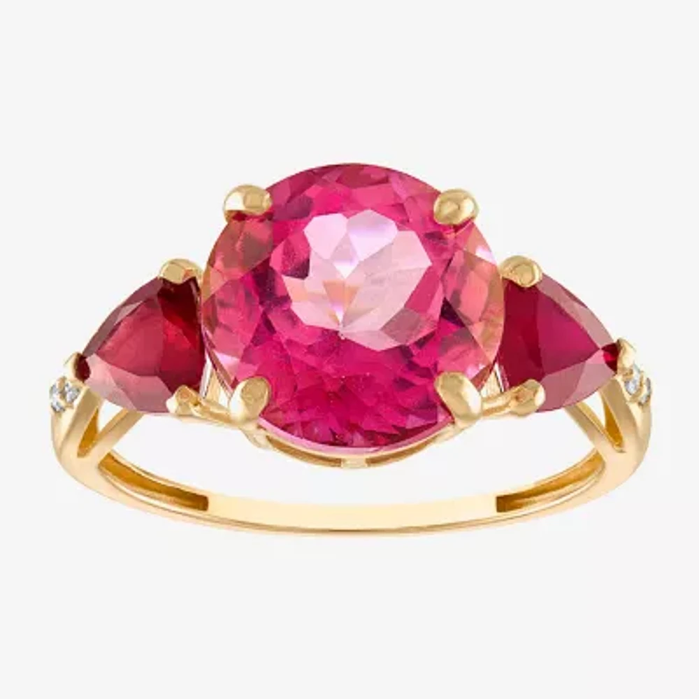 Womens Diamond Accent Lead Glass-Filled Red Ruby 10K Gold Cocktail Ring