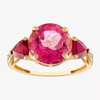 Womens Diamond Accent Lead Glass-Filled Red Ruby 10K Gold Cocktail Ring