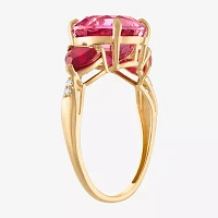 Womens Diamond Accent Lead Glass-Filled Red Ruby 10K Gold Cocktail Ring