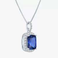 Womens Lab Created Gemstone Sterling Silver Halo Pendant Necklace