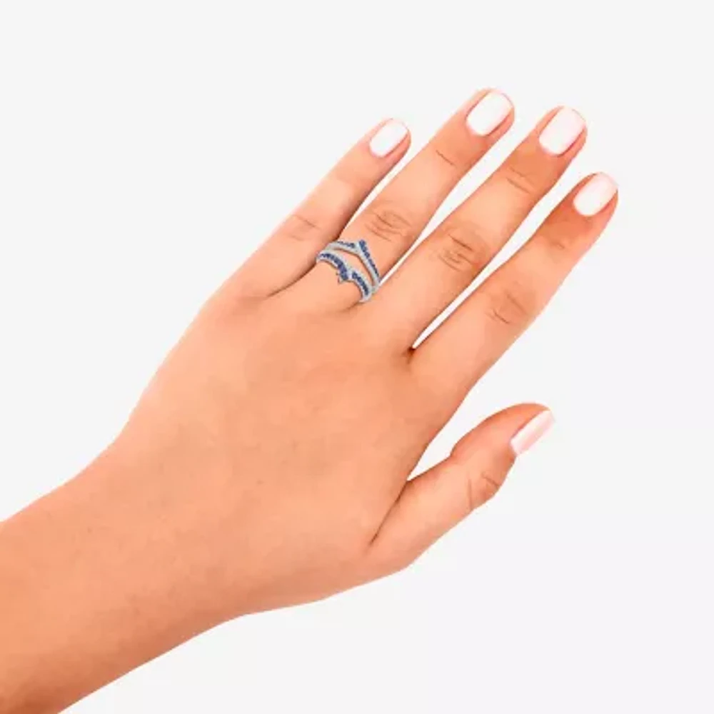 Womens Diamond Accent Lab Created White Stone 14K Gold Ring Guard