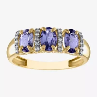 2MM 1/10 CT. T.W. Genuine Purple Tanzanite 10K Gold Oval Band