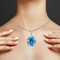 Womens Diamond Accent Genuine Blue Topaz Sterling Silver Pear Pendant Necklace