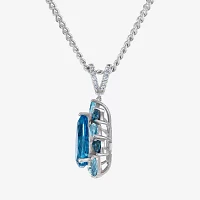 Womens Diamond Accent Genuine Blue Topaz Sterling Silver Pear Pendant Necklace