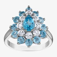 Womens Genuine Blue Topaz Sterling Silver Pear Cocktail Ring