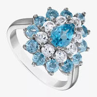 Womens Genuine Blue Topaz Sterling Silver Pear Cocktail Ring