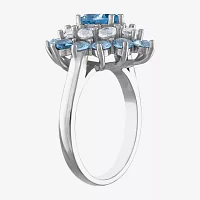 Womens Genuine Blue Topaz Sterling Silver Pear Cocktail Ring