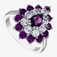 Womens Genuine Purple Amethyst Sterling Silver Pear Cocktail Ring