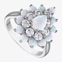 Womens Lab Created White Opal Sterling Silver Pear Cocktail Ring