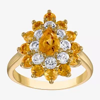 Womens Genuine Yellow Citrine 14K Gold Over Silver Pear Cocktail Ring