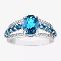 Womens 1/6 CT. T.W. Genuine Blue Topaz Sterling Silver Oval Cocktail Ring