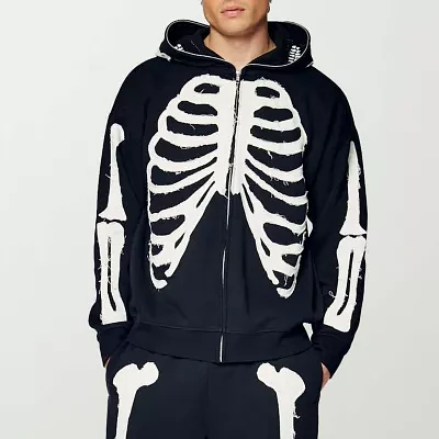 Forever 21 Mens Long Sleeve Skeleton Zipper Hoodie