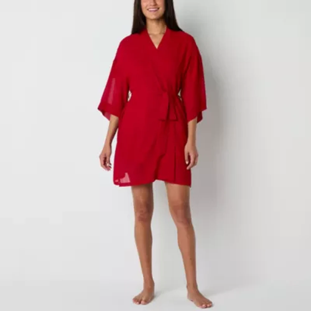 Ambrielle Chiffon Womens Long Sleeve Knee Length Robe