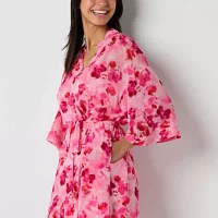 Ambrielle Chiffon Womens Long Sleeve Knee Length Robe