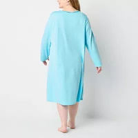 Adonna Womens Plus Long Sleeve Round Neck Nightgown