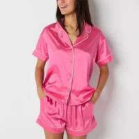 Ambrielle Womens Satin Short Sleeve 2-pc. Shorts Pajama Set