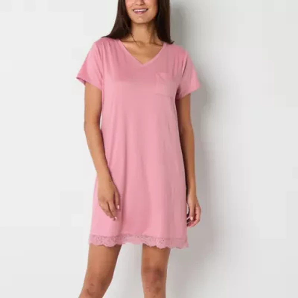 Ambrielle Womens Short Sleeve V Neck Nightshirt