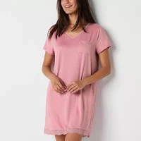 Ambrielle Womens Short Sleeve V Neck Nightshirt