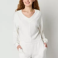 Arizona Body Womens Juniors Rib Long Sleeve V Neck Pajama Top