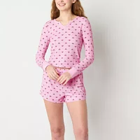 Arizona Body Womens Juniors Waffle Long Sleeve 2-pc. Pant Pajama Set