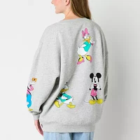 Juniors Womens Crew Neck Long Sleeve Mickey and Friends Sweatshirt