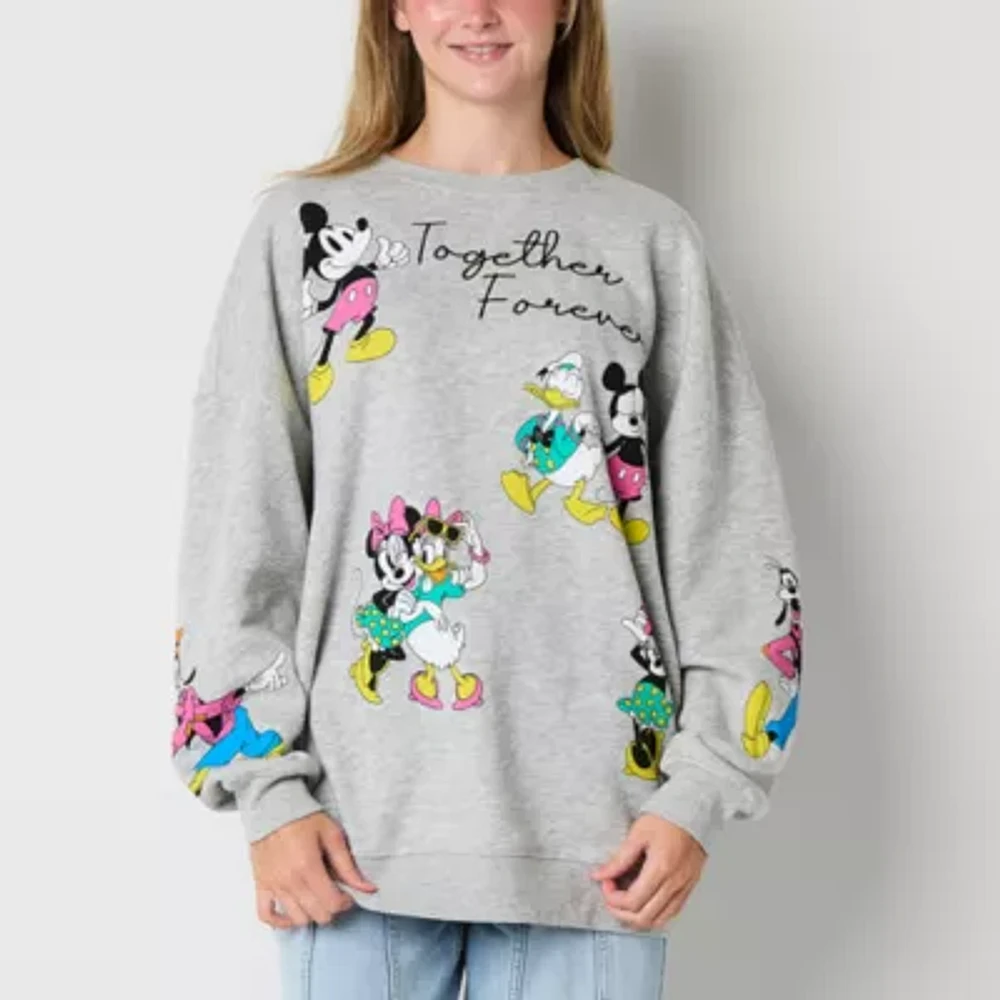 Juniors Womens Crew Neck Long Sleeve Mickey and Friends Sweatshirt