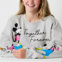 Juniors Womens Crew Neck Long Sleeve Mickey and Friends Sweatshirt