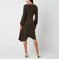 Perceptions Womens Long Split Sleeve Dots Midi Fit + Flare Dress