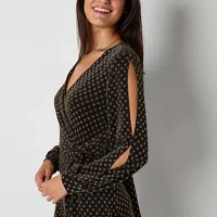 Perceptions Womens Long Split Sleeve Dots Midi Fit + Flare Dress