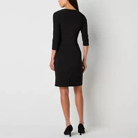 Perceptions Womens 3/4 Sleeve Glitter Trim Sheath Dress