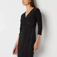 Perceptions Womens 3/4 Sleeve Glitter Trim Sheath Dress