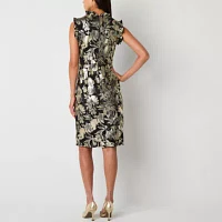 Studio 1 Womens Sleeveless Floral Sheath Dress