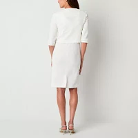 Maya Brooke Womens Pearl Trim Jacket Dress