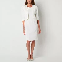 Maya Brooke Womens Pearl Trim Jacket Dress