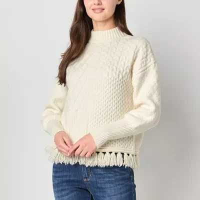 Frye and Co. Fringe Womens Round Neck Long Sleeve Pullover Sweater