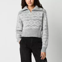 Forever 21 Juniors Fairisle Quarter Zip Womens Long Sleeve Pullover Sweater