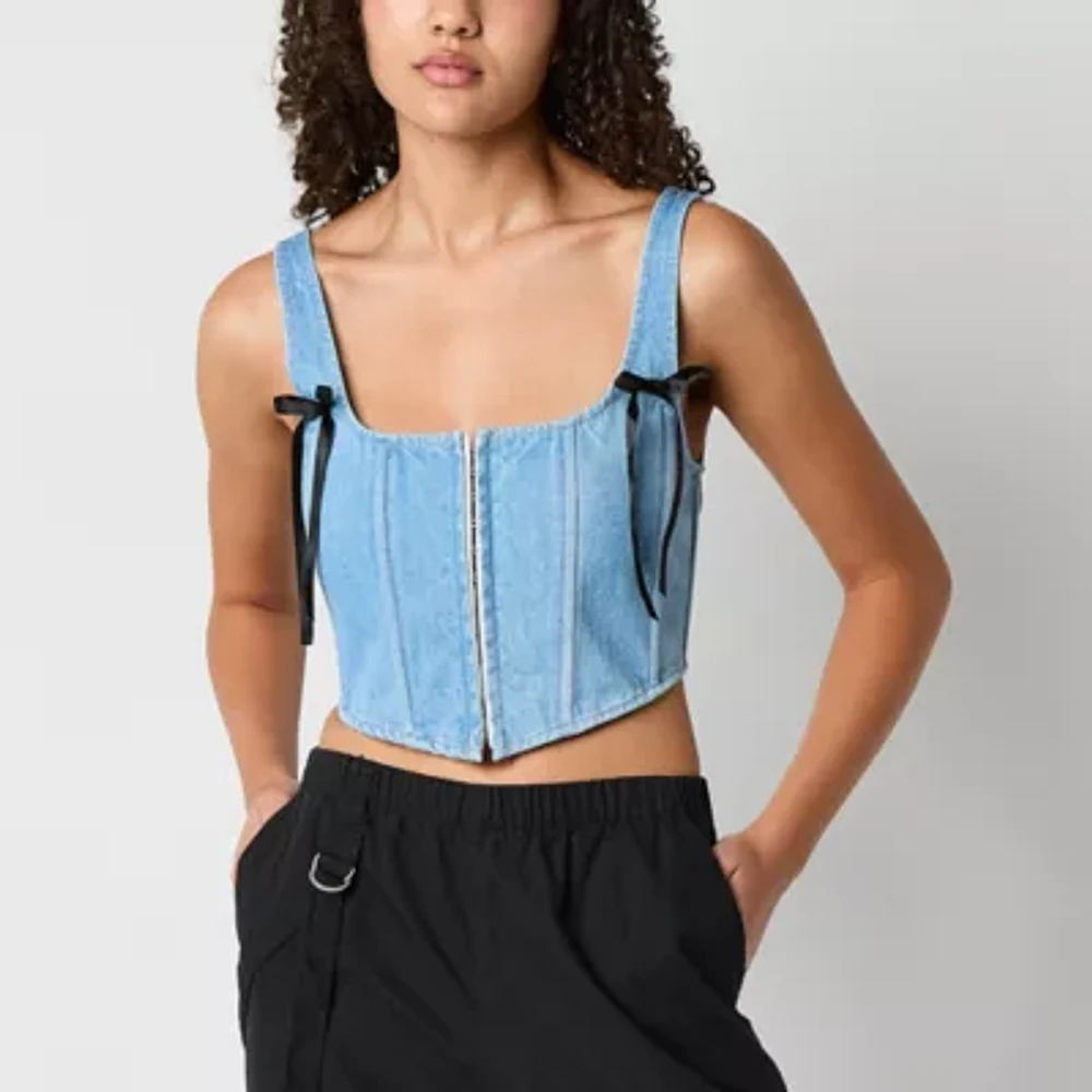 Forever 21 Denim Corsette Womens U Neck Sleeveless Crop Top Juniors